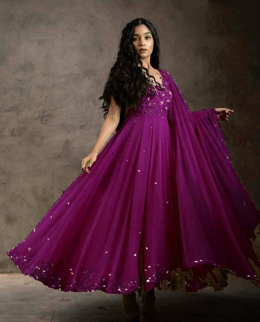 Entrancing Wine Color Sequence Work Georgette Wedding Wear Suit