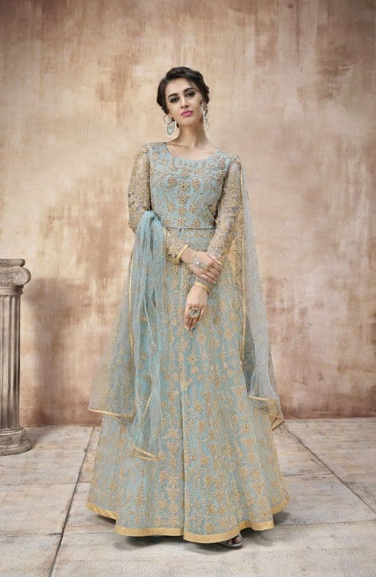 Blooming Sea Green Color Net Stone Work Function Wear Salwar Suit