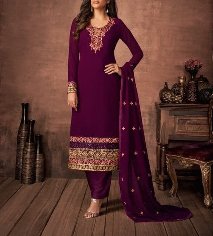 Alluring Wine Color Occasion Wear Stone Work Salwar Suit For Ladies