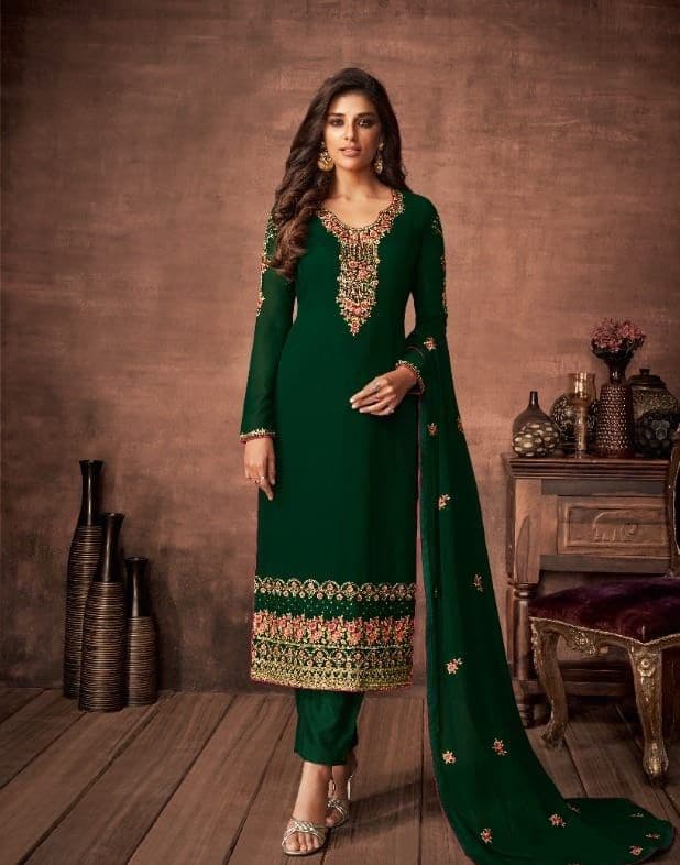 Dazzling Green Color Designer Georgette Embroidered Work Salwar Suit