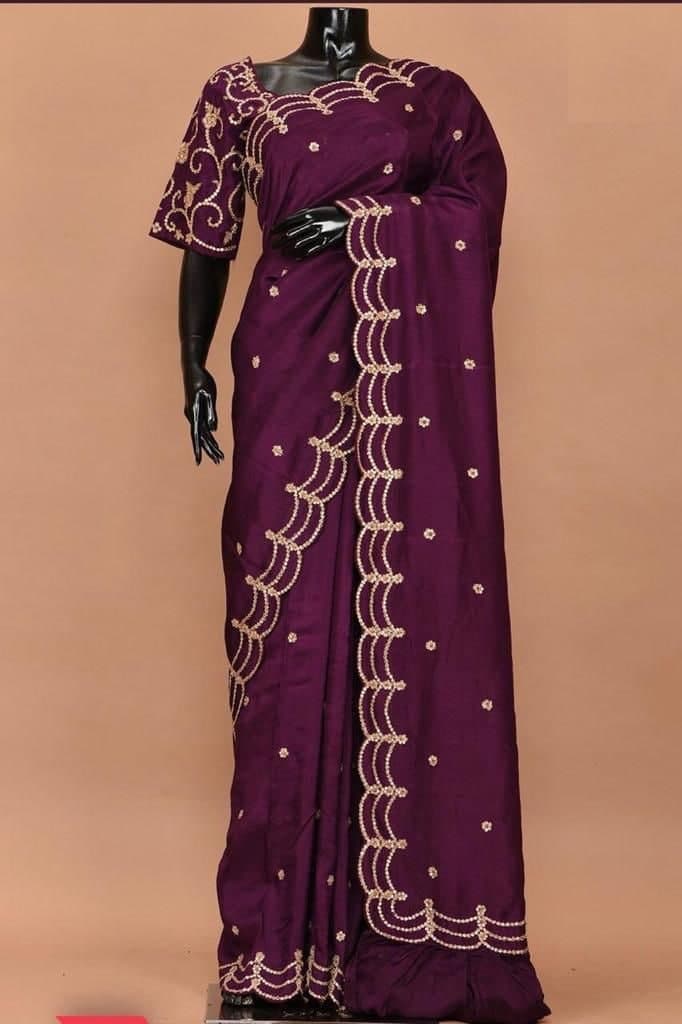 Engrossing Wine Color Festive Wear Silk Sequence Work Saree Blouse
