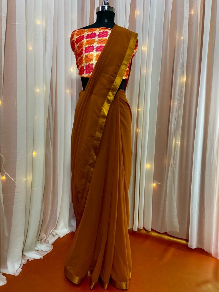 Coffee color Georgette Digital printed saree