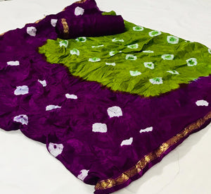 Wine Color Fancy Bandhani Silk Weaving Border Saree Blouse For Wedding Wear