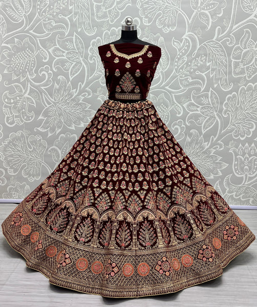 Fancy Dori embroidered and Multi thread work Bridal velvet Lehenga choli