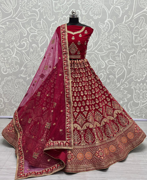 Fancy Dori embroidered and Multi thread work Bridal velvet Lehenga choli