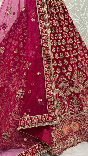 Fancy Dori embroidered and Multi thread work Bridal velvet Lehenga choli