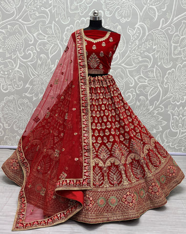 Fancy Dori embroidered and Multi thread work Bridal velvet Lehenga choli