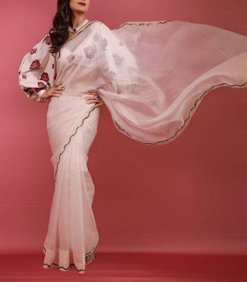 Party Wear Oraganza Latest Designer Blouse saree For Women