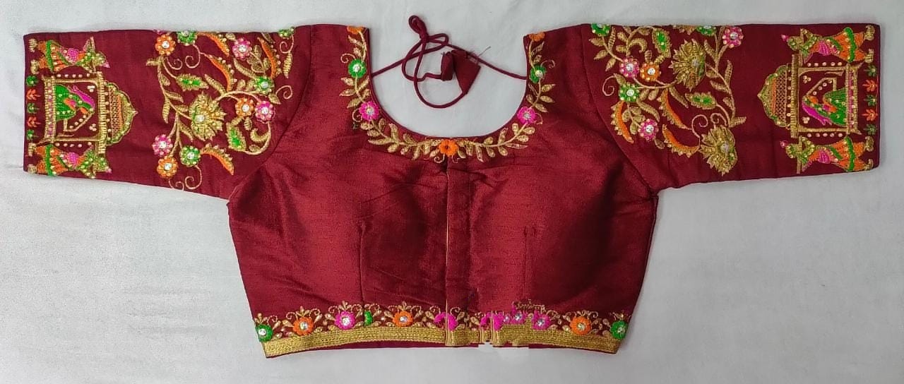 Maroon Color Fantom Silk Thread Diamond Hand Work Full Stitched Blouse For Women