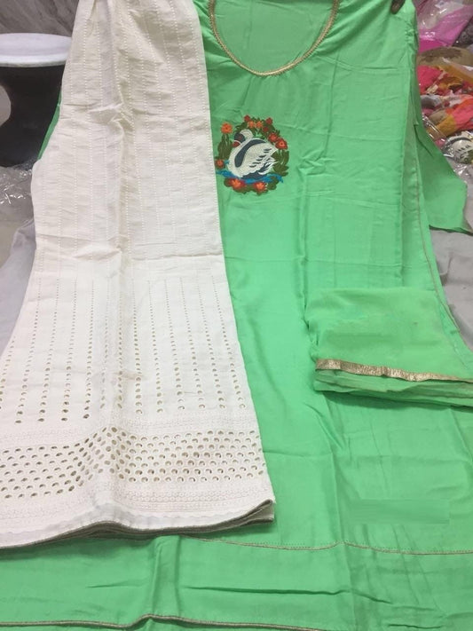 Green Color Rayon Kurta With Readymade Boring Plazzo Design Online
