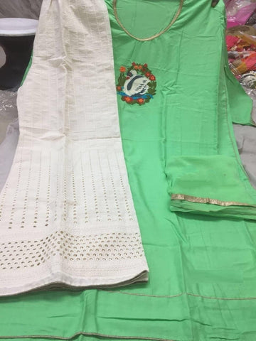 Green Color Rayon Kurta With Readymade Boring Plazzo Design Online