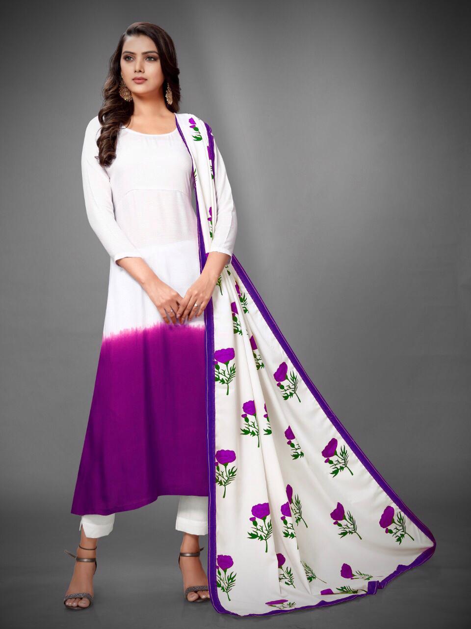 Violet Color Festive Wear Cotton Rayon Full Stitched Salwar Suit For Women