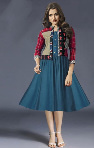 Noble Yale Color Ready Made Digital Printed Rayon Kurti With Koti For Party Wear