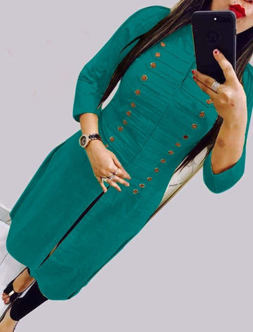 Dark Bottle Green Color Function Wear Rayon Selfie Stitched Kurti