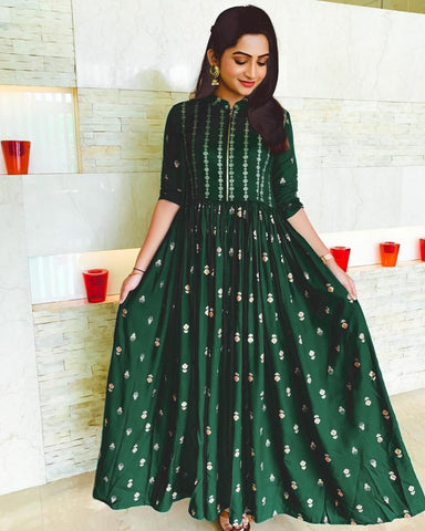 Green Color Rayon Long Gown type Kurti for women
