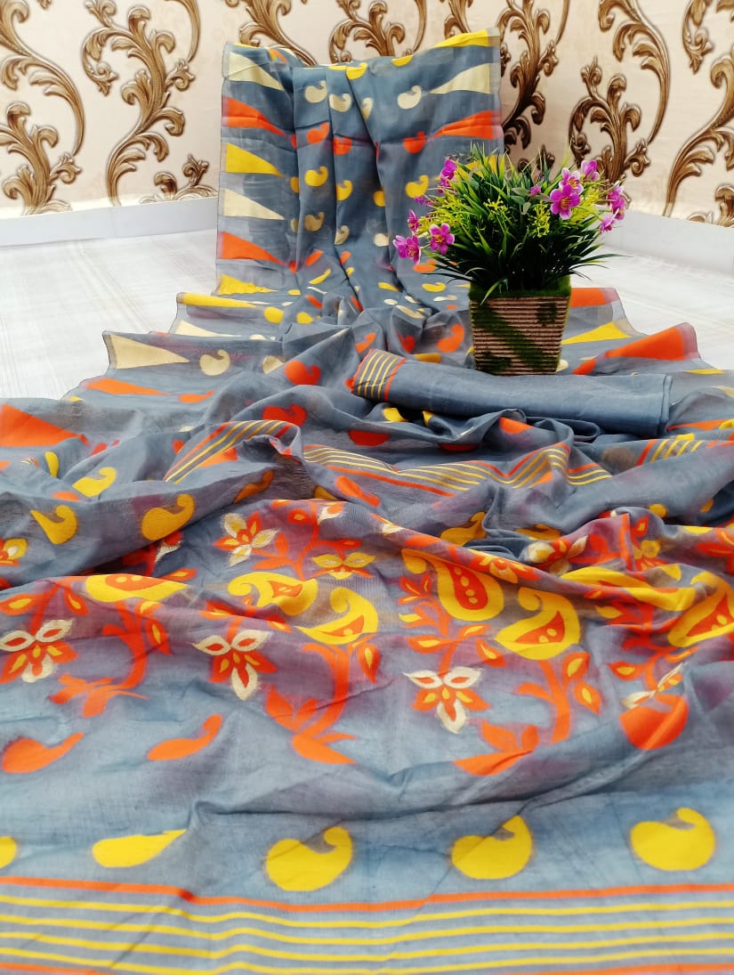 Air Force Color Fancy Jumbo Jacquard Soft Cotton Designer Saree Blouse For Wedding Wear