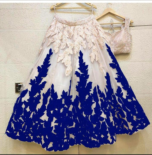 Knockout Royal Blue Color Designer Chain Diamond Work Net Lehenga Choli For Wedding Wear