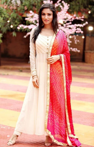 Cream Color Designer Gota Patti Work Anarkali Style Salwar Suit