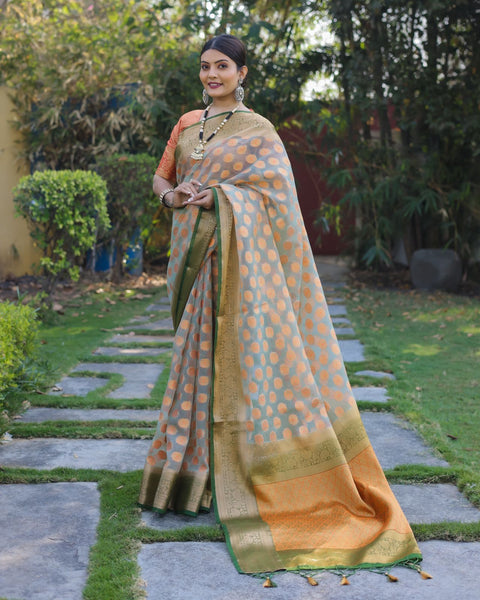 Regal Charm Pure Heavy Organza Silk Soft Silk Saree with Jacquard Zari & Meena Rich Pallu and Big Border