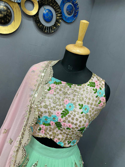 Sea Green color Embroidered lehenga choli