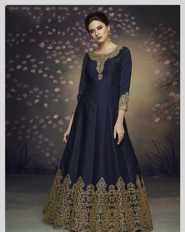 Space Color Heavy Dolla Silk Thread Cording Embroidered Work Designer Salwar Suit For Festive Wear