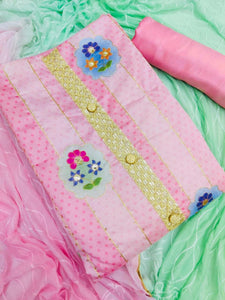 Creamy Pink Color Designer Chanderi Embroidered Work Salwar Suit