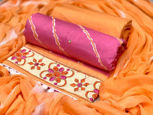 Pink Color Cotton Silk Embroidered Diamond Work Salwar Suit For Party Wear