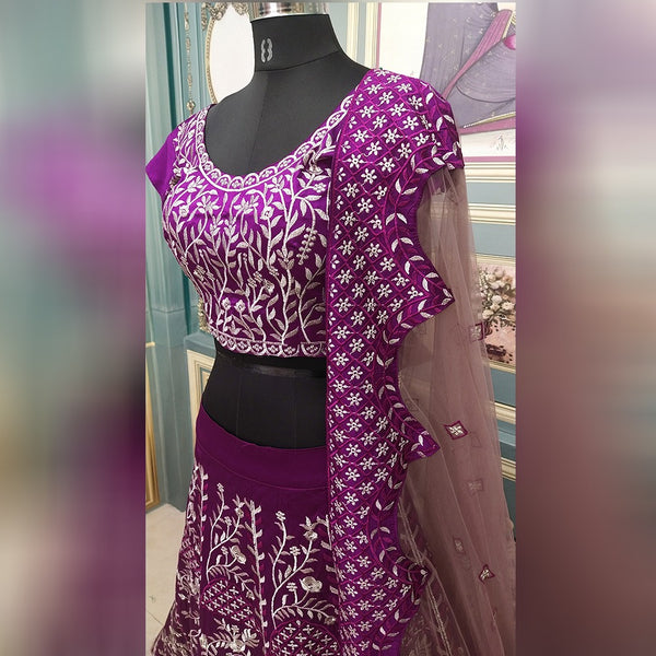 Purple color Taffeta Silk Semi Stitched Lehenga Choli