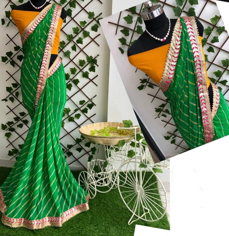 Groovy Green Color Fancy Leheriya Nazmin Gotta Patti Work Designer Saree Blouse For Function Wear