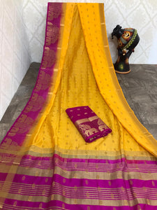 Marvelous Mustard Color Designer Soft Row Silk Weaving Butta Zari All Over Saree Blouse For Function Wear
