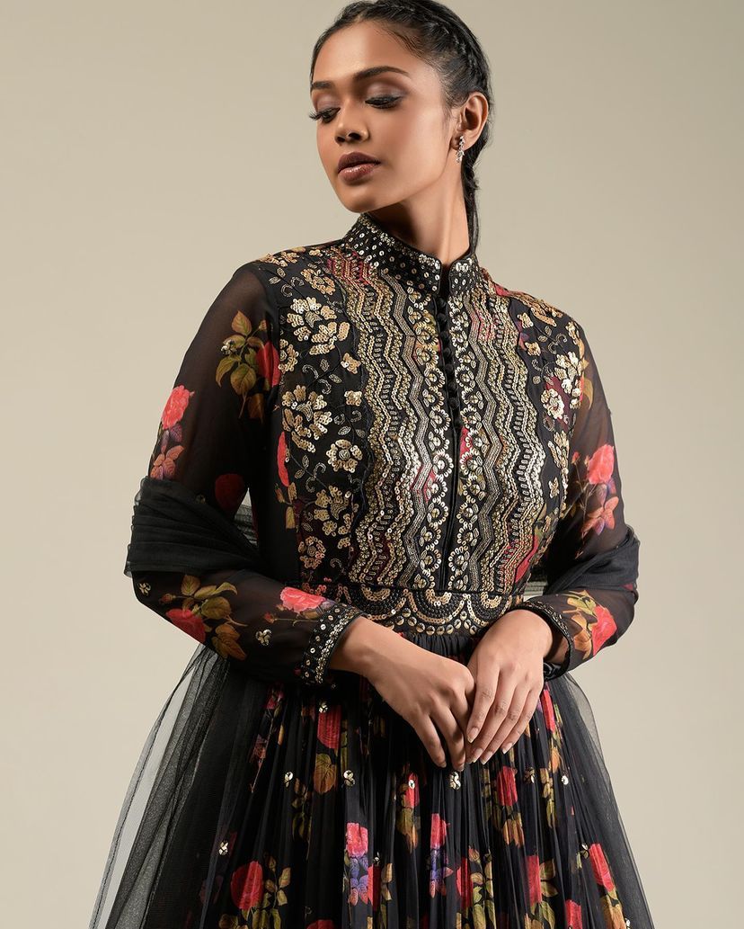 Black Color Stitched Georgette Embroidered Gown