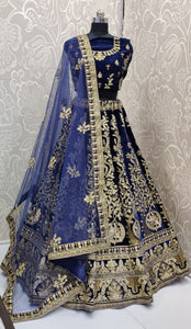 Navy Blue Color Designer Pure Velvet Thread Zari Diamond Work Lehenge Choli
