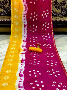 Magenta Color Silk Bandhani Weaving Border Saree Blouse For Party Wear