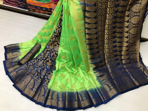 Kelly Color Designer Nylon Silk With Rich Pallu Saree Blouse For Festive Wear