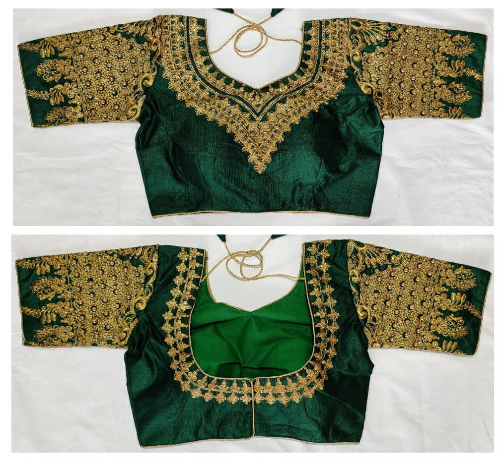 Color Malbari Silk Designer Embroidered Moti Pearl Work Ready Made Blouse For Women