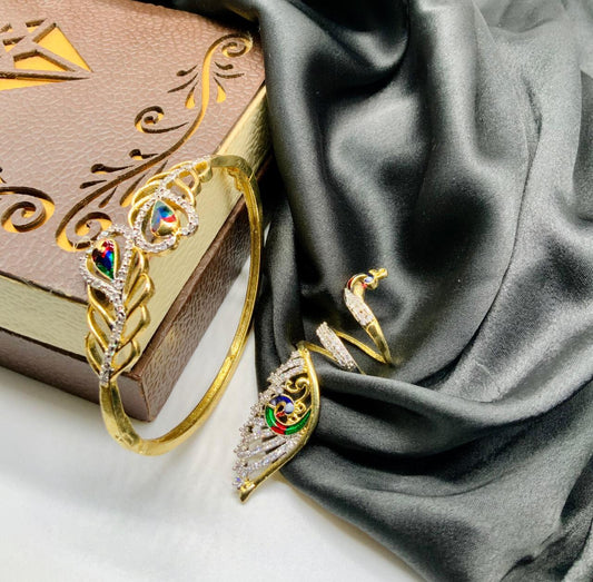 White Diamond Color Golden Imitation Bracelet And Ring