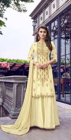 Amber Color Wedding Wear Heavy Faux Georgette Chappat Badla Thread Embroidered Cording Stich Work Plazo Salwar Suit