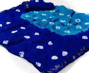 Azure Color Designer Bandhani Silk Weaving Border Saree Blouse