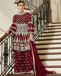 Barn Red Color Designer Net Embroidered Work Plazo Salwar Suit