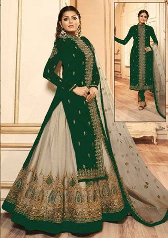 Hunter Green Color Multi Zari Embroidered Work Faux Georgette Salwar Suit For Party Wear