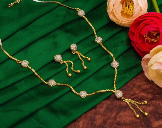 White Diamond Color Golden Artificial Necklace Set