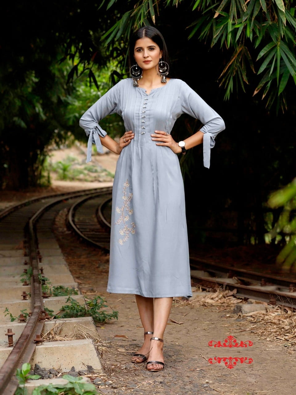 Smashing Sky Color Fully Stitched Heavy Rayon Handwork Embroidered Kurti For Women