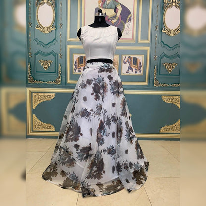 White Color Crop Top Semi Stitched Lehenga