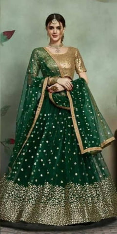Dark Green Color Festive Wear Net Heavy Sequence Work Lehenga Choli