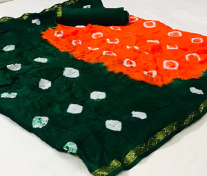 Scarlet Color Designer Silk Bandhani Weaving Border Saree Blouse For Function Wear