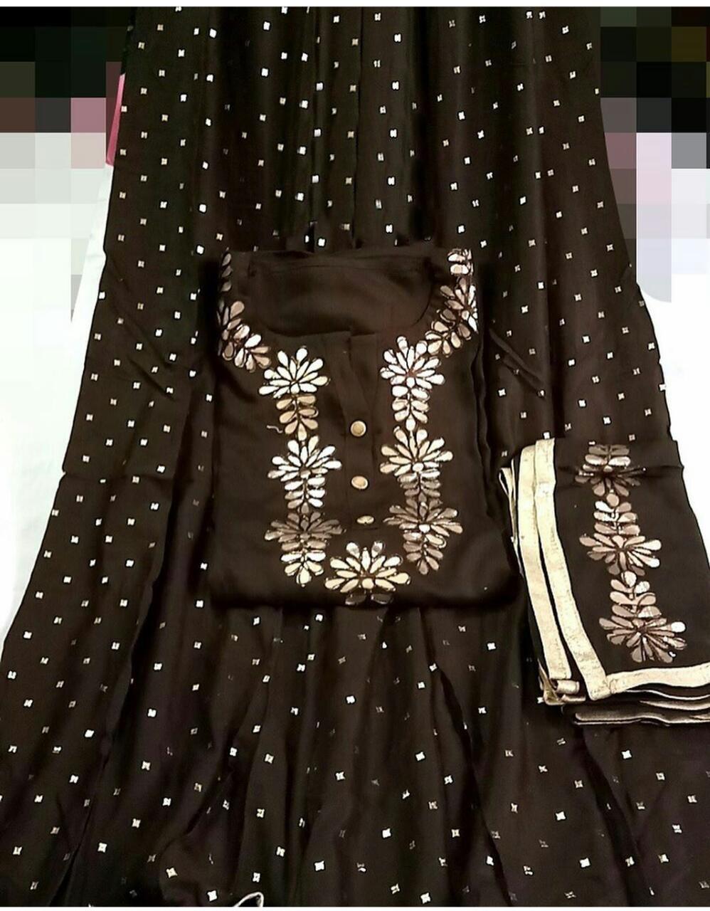 Brown Kurti Rayon Cotton Semistitched Gota Work With Full Stitched Palazo Rayon Cotton For Party Wear VT3034102B