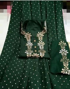 Dark Green Colored Rayon Cotton Kurti Full Stitched Palazo With Najmeen Dupatta For Party Wear VT3034102C
