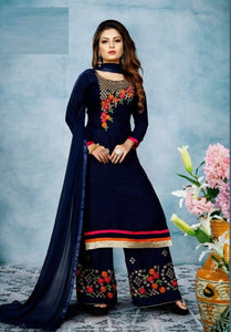 Navy Blue Color Stitched Embroidered Kurta Plazzo For Women