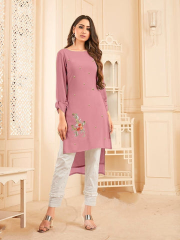 Pink Color Georgette Diamond Work Kurti Pant CHETANA103A