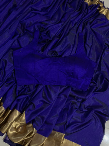 Navy Blue Color Sana Silk Zari Weaving Saree Designer Ready Made Blouse